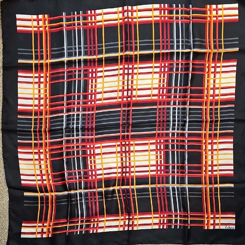 Echo Silk Scarf with Red and Yellow Plaid
